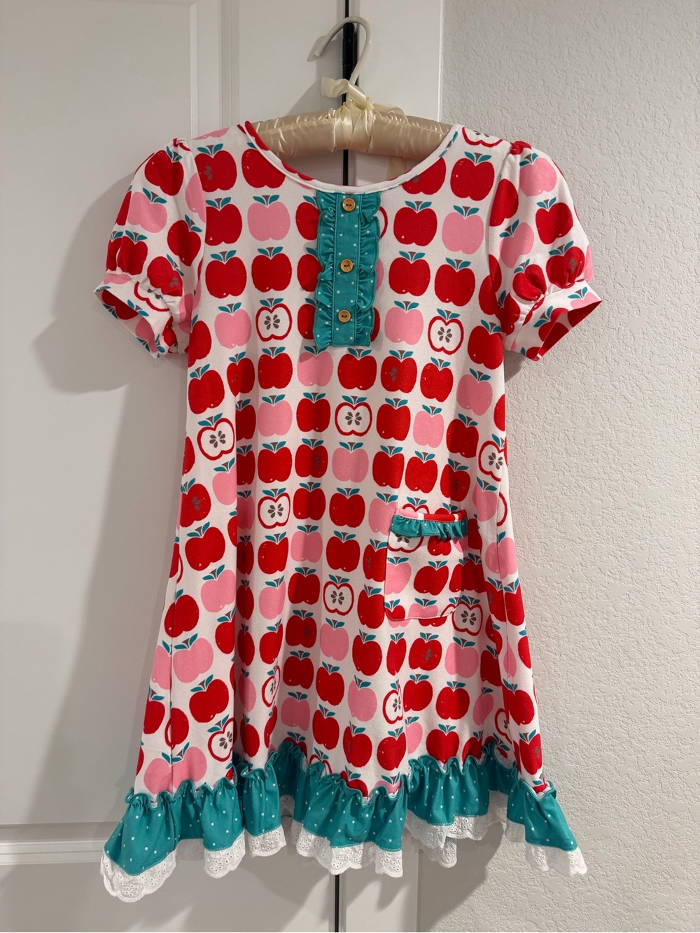 SweetHoney Back to School Girls' Red Apple Dress Set with Shorts Size 10 EUC - Picture 2 of 10